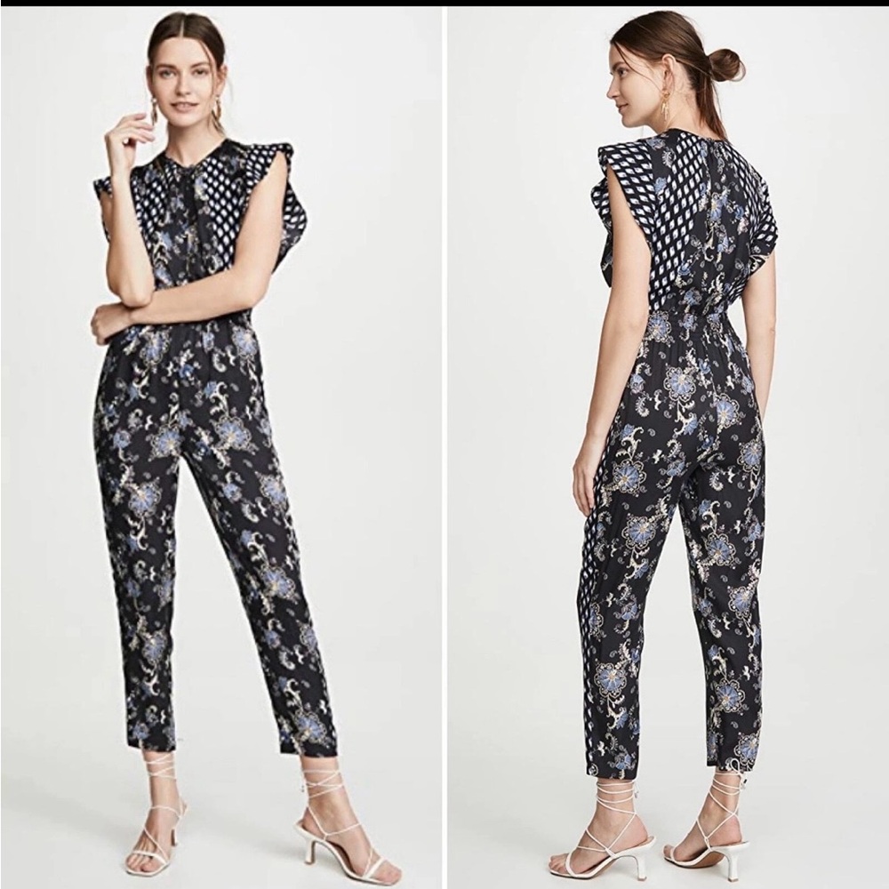 Rebecca Taylor Silk Paisley Print Flutter Sleeve Jumpsuit Sz 6